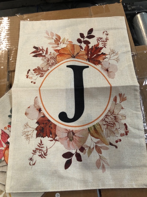 Photo 3 of **NEW, OPENED FOR INSPECTION**
Allorry Beauty Monogram Letter J Fall Garden Flag 12X18 Small - PACK OF 2 