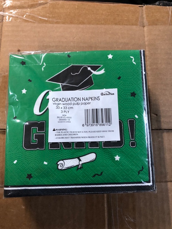 Photo 3 of Gatherfun Graduation Party Disposable Napkins Paper Napkins 3-Ply 50 Pack Green- PACK OF 2 