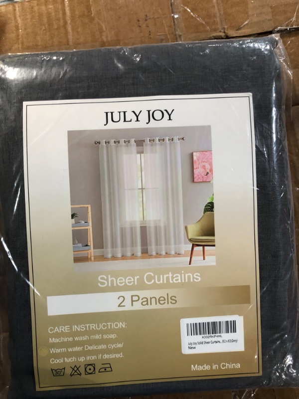 Photo 2 of **NEW, OPENED FOR INSPECTION**
July Joy Semi Linen Look Sheer Curtains, Set of 2 Panels (52 x 63 inch, Grey)