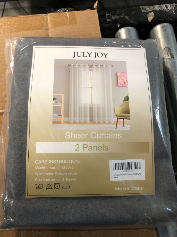 Photo 2 of **NEW, OPENED FOR INSPECTION**
July Joy Semi Linen Look Sheer Curtains Set of 2 Panels (52 x 63 inch, Grey) 