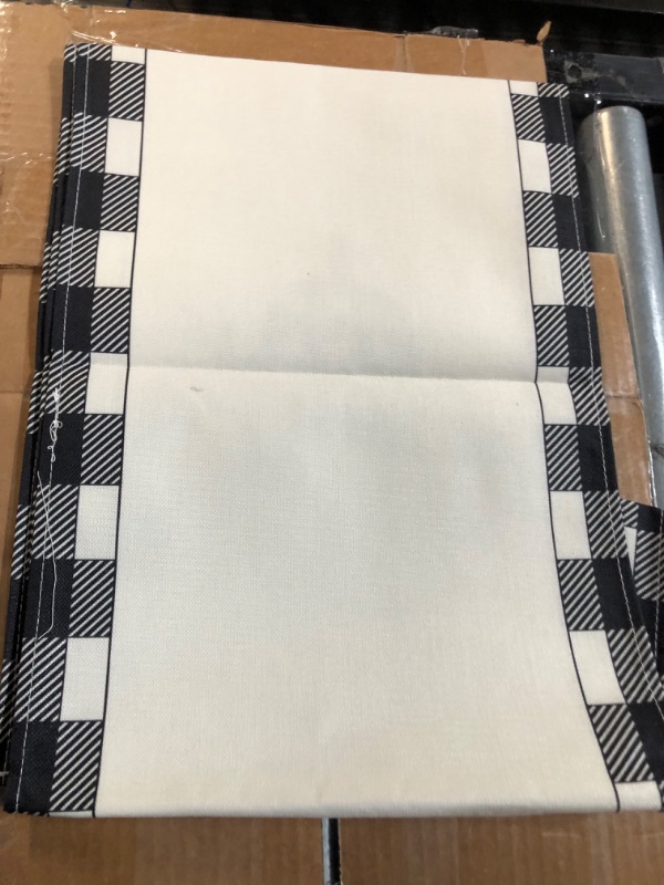 Photo 3 of **NEW, OPENED FOR INSPECTION**
WHOMEAF Happy Fall Y'all Burlap Table Runner Buffalo Check Plaid Pumpkin Farmhouse(13x90in) Black White Plaid