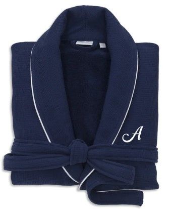 Photo 1 of Authentic Hotel and Spa Navy Blue Unisex Turkish Cotton Waffle Weave Terry Bath Robe 