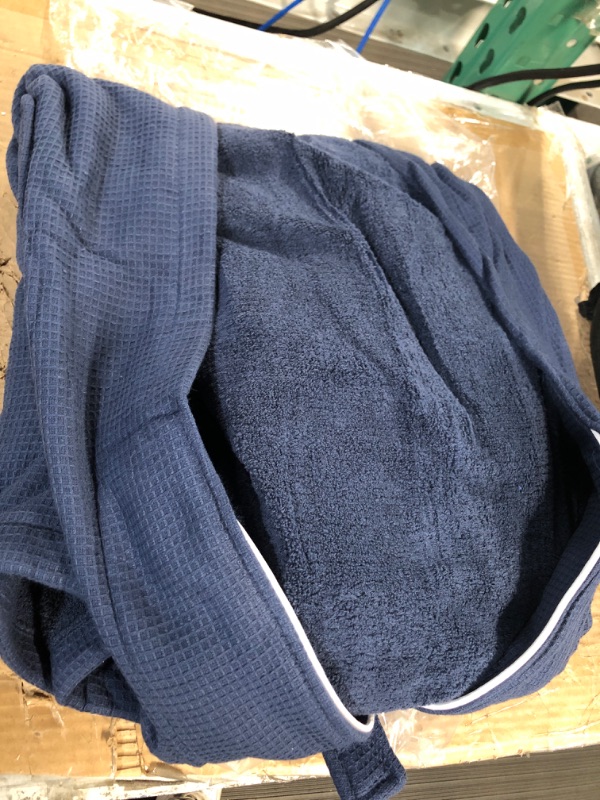 Photo 3 of Authentic Hotel and Spa Navy Blue Unisex Turkish Cotton Waffle Weave Terry Bath Robe 