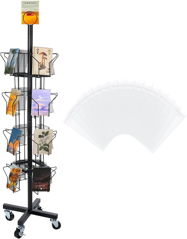 Photo 1 of SEEMS NEW** Queekay 24 Pockets Countertop Rotating Greeting Card Rack with 200 Clear Resealable Polypropylene Bags 6 Tier Metal 