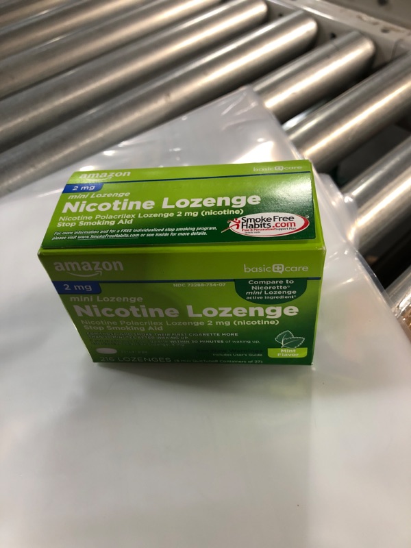 Photo 3 of Amazon Basic Care Nicotine Polacrilex Mini Lozenge, 2 mg (Nicotine), Stop Smoking Aid, Mint Flavor, 216 Count 2mg Mint 216 Count (Pack of 1)