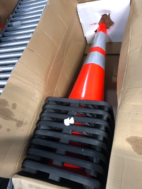 Photo 2 of (8 Cones) BESEA 28” inch Orange PVC Traffic Cones, Black Base Construction Road Parking Cone Structurally Stable Wearproof (28" Height) 01_28"(8 Cones)