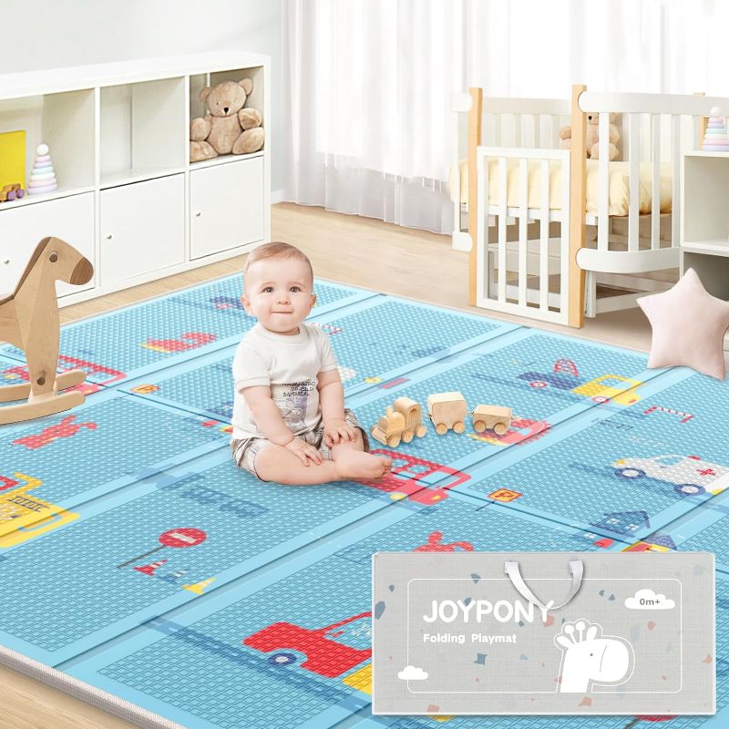 Photo 1 of Joypony Baby Play Mat 79" X 71", Extra Large Foldable Play Mats for Babies and Toddlers, Waterproof & Anti-Slip Portable Baby Floor Mat for Tummy Time, Foam Baby Mat for Floor with Travel Bag