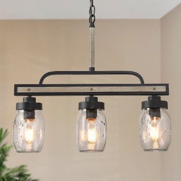 Photo 1 of **PICTURE FOR REFERENCE** 3-Light Matte Black and Light Gray Tone Mason Jar Farmhouse LED Dry Rated Chandelier