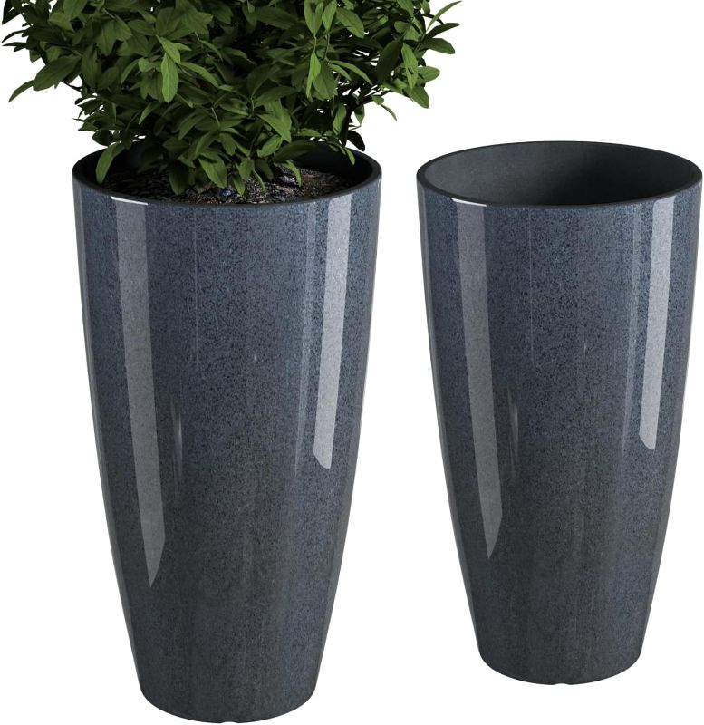 Photo 1 of (USED/See Notes) QCQHDU Planters for Outdoor Plants, Set of 2, 21 inch Tall, with Drainage Hole (Grey)