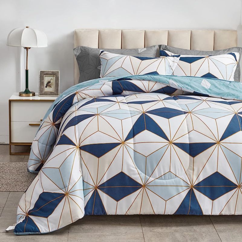 Photo 1 of (USED/See Notes) FlySheep 3 Piece, Comforter + 2 Pillow Shams, Queen (Blue&Navy)   
