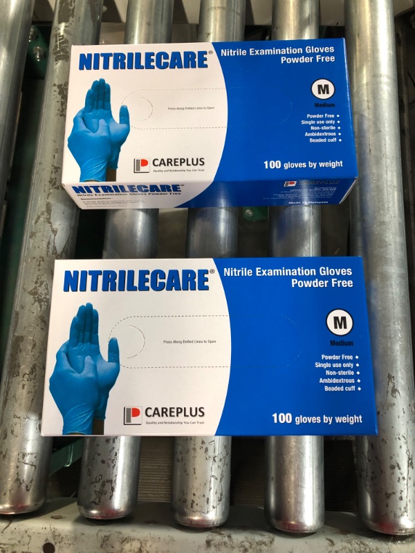 Photo 2 of (Bundle of 2) NITRILECARE Blue Nitrile Exam Gloves Medium (M) Box of 100