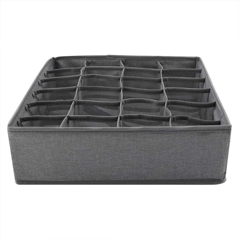 Photo 1 of (Stock photo for reference only) Large Fabric Drawer with sewn in dividers. Set of 2 with Lids, 40x16.5 inch, Dark Grey