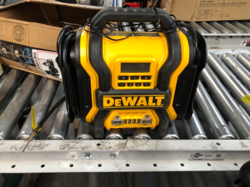 Photo 4 of (USED/See Notes) DEWALT 1600 Peak Battery Amp 12V Automotive Jump Starter/Power Station with 500 Watt AC Power Inverter, 120 PSI Digital Compressor, and USB Power, Yellow