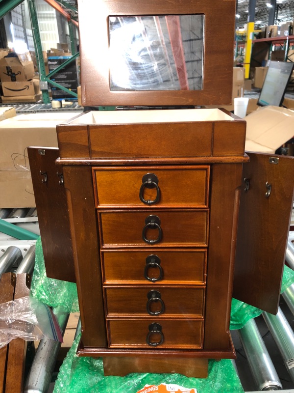 Photo 3 of (Stock photo for reference only) USED Wood Jewelry Armoire in Walnut Brown, 35" tall with the legs, 11" wide