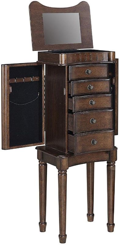 Photo 1 of (Stock photo for reference only) USED Wood Jewelry Armoire in Walnut Brown, 35" tall with the legs, 11" wide