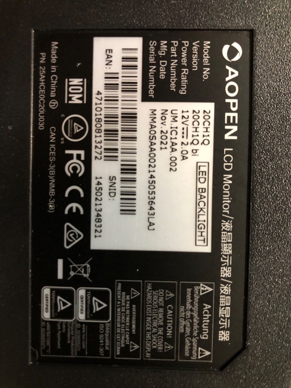 Photo 1 of AOPEN Monitor 19.5" HD, Black 60Hz