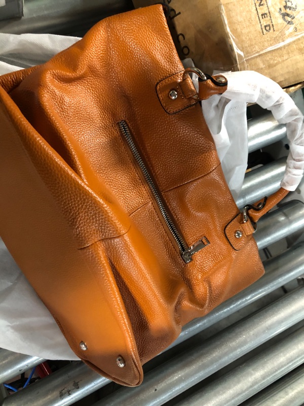 Photo 2 of  Soft Genuine Leather Tote Bag, Orange MEDIUM SIZE