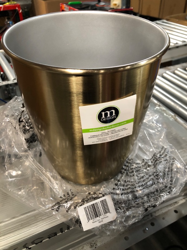 Photo 2 of mDesign Small Steel Round Trash Can Bucket - 1.5 Gallon Wastebasket, Soft Brass