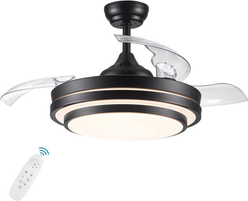 Photo 1 of * light not functional * sold for parts/repair *
POCHFAN Retractable Ceiling Fan with Lights Remote Control, 42 Inch Black 