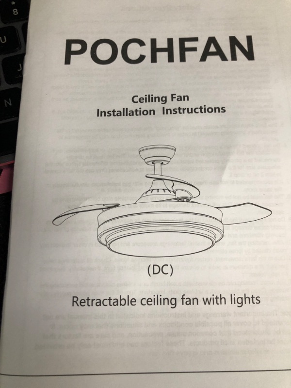 Photo 2 of * light not functional * sold for parts/repair *
POCHFAN Retractable Ceiling Fan with Lights Remote Control, 42 Inch Black 