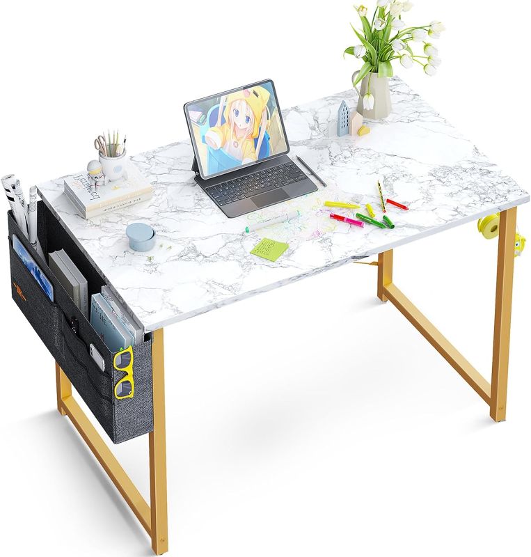 Photo 1 of ODK 32 inch Small Computer Desk, White Marble + Gold Leg