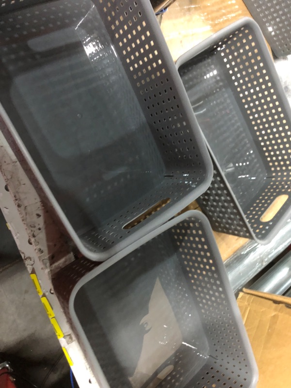 Photo 2 of [ 3 Pack ] Plastic Storage Baskets - Small Pantry Organization and Storage Bins Gray