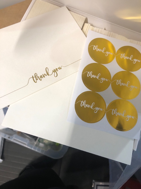 Photo 2 of Thank You Cards with Envelopes and Matching Stickers | Matte Gold Foil Design -