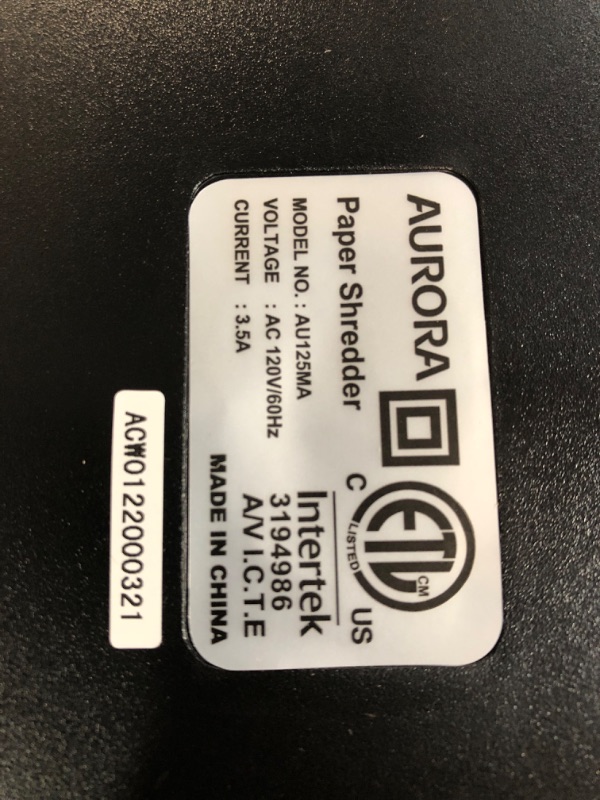 Photo 6 of **NONREFUNDABLE**FOR PARTS OR REPAIR**SEE NOTES** 
Aurora Professional Grade AU125MA 120-Sheet Auto Feed High-Security Micro-Cut Paper 