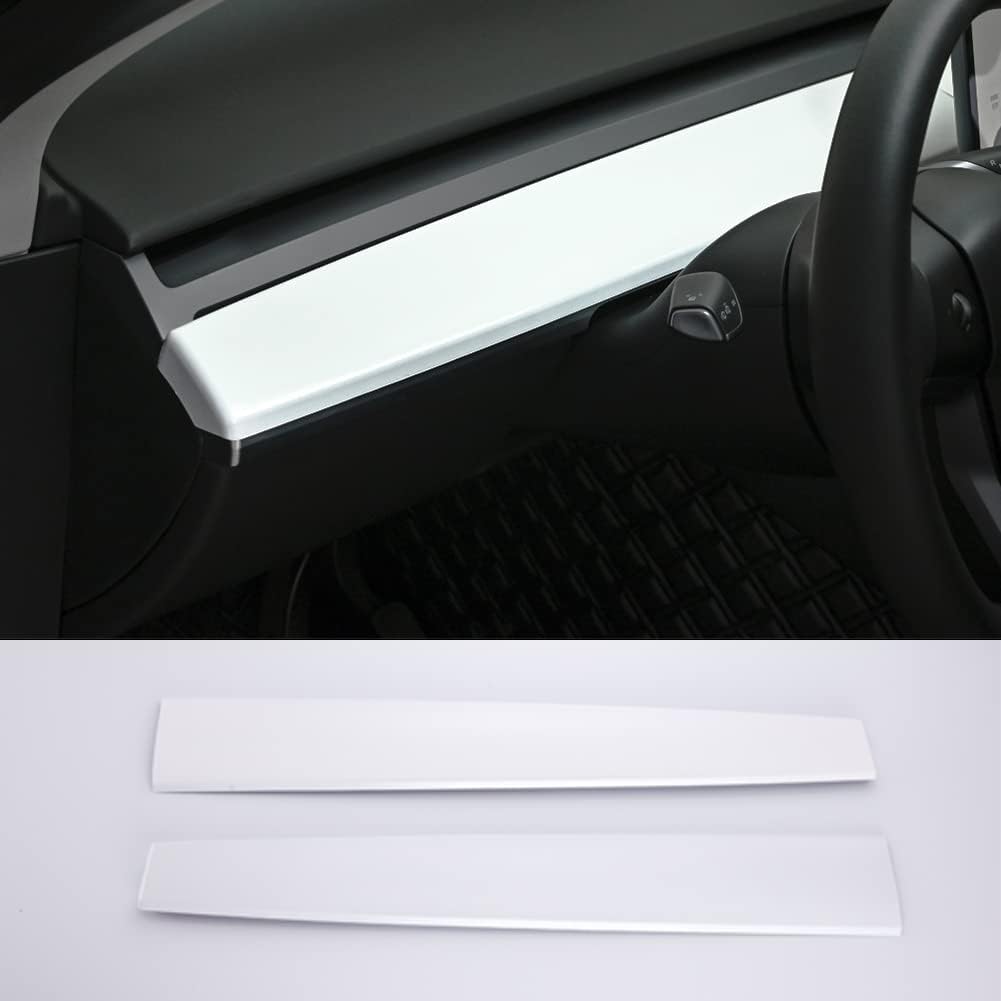 Photo 1 of Fatudoz White Dashboard Cover for Tesla Model 3 Carbon Fiber Pattern 2018 2019 2020 2021 2022, ABS Dashboard Accessories for Model Y Dashboard Cover-White