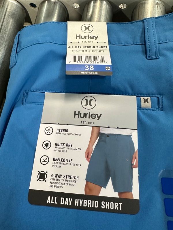 Photo 2 of Hurley Men's All Day Hybrid Shorts Quick Dry 4-Way Stretch Blue Size 38