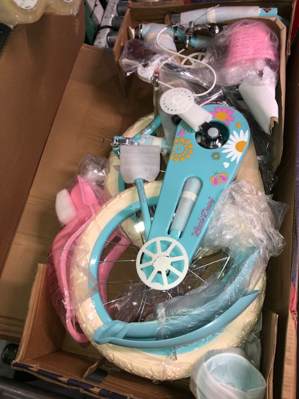 Photo 2 of JOYSTAR Little Daisy Kids Bike for 2-9 Years Girls with Training Wheels & Front Handbrake 12 14 16 20 Inch Princess Kids Bicycle with Basket Bike Streamers Toddler Cycle Bikes, Blue Pink White Blue 16 Inch With Training Wheels