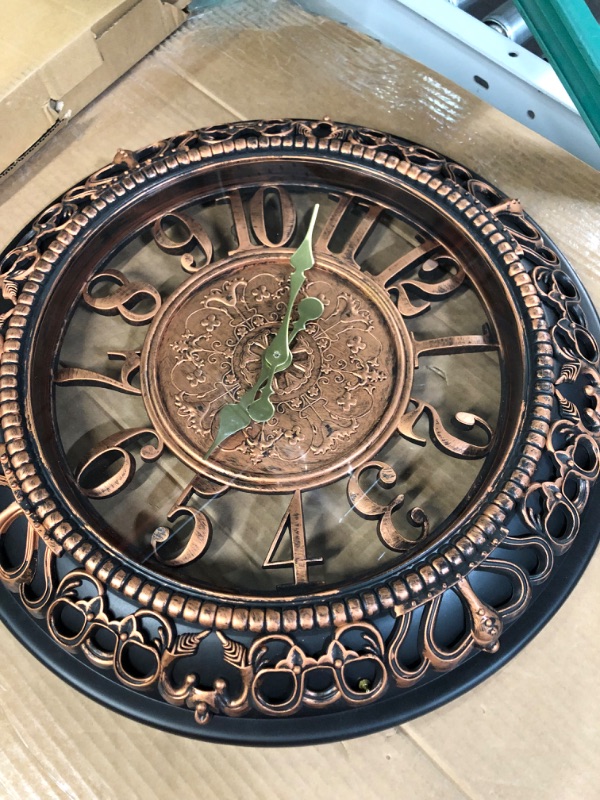 Photo 2 of (USED) ANDSTAR 20 Inch Wall Clock Retro Farmhouse Easy to Read Wall Clocks Art Distressed Old-Fashioned Silent Wall Clock Large Retro Rustic Country Decorative for Kitchen Living Room Bedroom(Antique Copper 20 inch Antique Copper