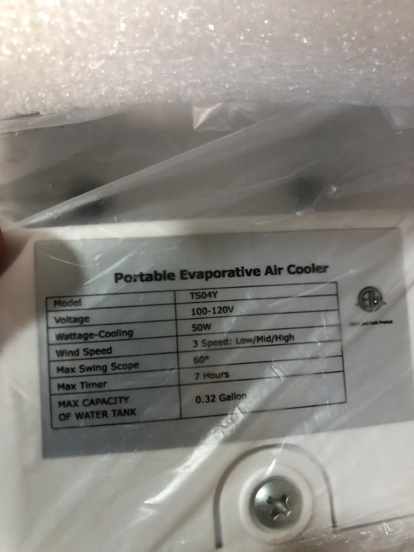 Photo 5 of **FOR PARTS ONLY** DOES NOT POWER ON 35’’ Evaporative Cooler Tower Fan 3-IN-1 Portable Air Conditioner, Remote Control, 120 Degree Oscillation, 3 Speeds, Normal/Sleep/Cool Modes, 7 Hour Timer & 4 Ice Packs for Home Office School Outdoor
