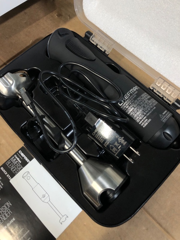 Photo 3 of **NEEDS TO BE CHARGED**
Chefman Cordless Power Portable Immersion Blender, Ice Crushing Power with One-Touch Speed Control, USB Charging, Quickly Mixes Smoothies, Purees Soups, Dips, Sauces, Storage Case, Stainless Steel Cordless Blender