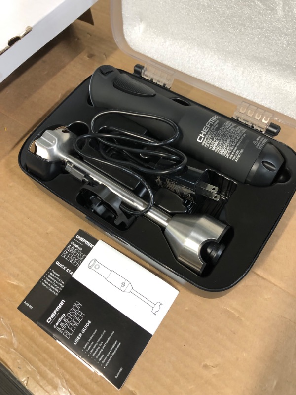 Photo 2 of **NEEDS TO BE CHARGED**
Chefman Cordless Power Portable Immersion Blender, Ice Crushing Power with One-Touch Speed Control, USB Charging, Quickly Mixes Smoothies, Purees Soups, Dips, Sauces, Storage Case, Stainless Steel Cordless Blender