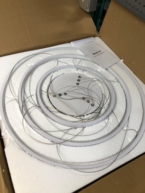 Photo 1 of DEARLAN Modern Chandelier Lighting Dimmable LED Ceiling Dining Room Chandeliers Contemporary Pendant Lights Living Room Cool White Light Fixtures Hanging 3 Ring Foyer Bedroom White White 25.6"