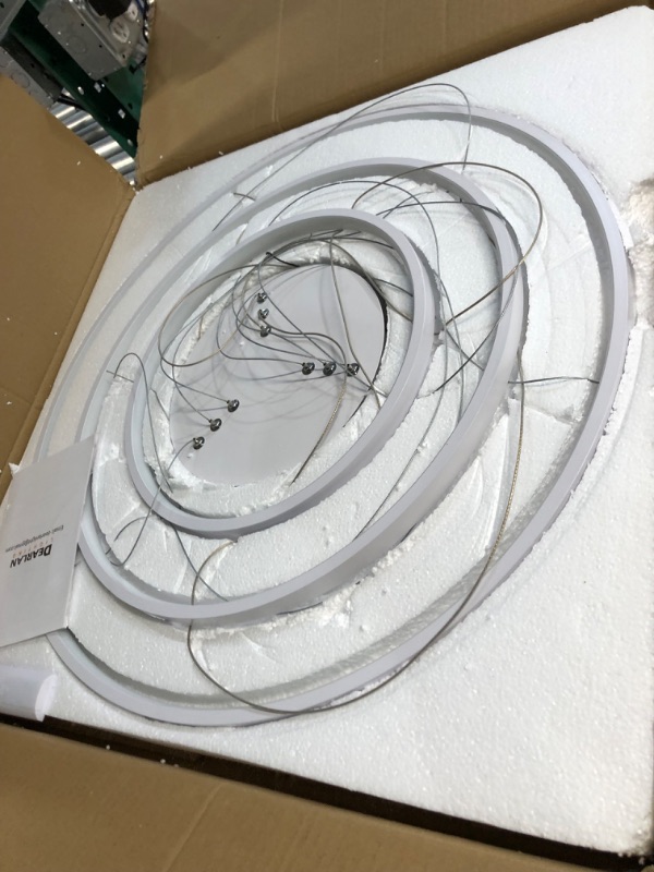 Photo 1 of DEARLAN Modern Chandelier Lighting Dimmable LED Ceiling Dining Room Chandeliers Contemporary Pendant Lights Living Room Cool White Light Fixtures Hanging 3 Ring Foyer Bedroom White White 25.6"