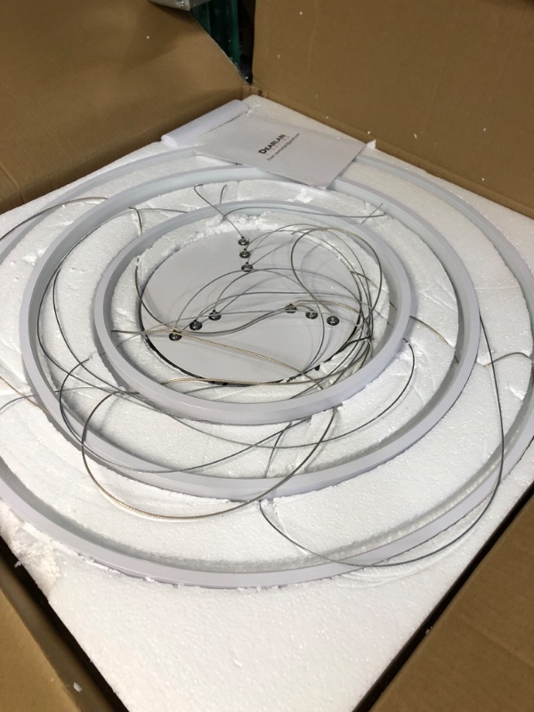 Photo 1 of DEARLAN Modern Chandelier Lighting Dimmable LED Ceiling Dining Room Chandeliers Contemporary Pendant Lights Living Room Cool White Light Fixtures Hanging 3 Ring Foyer Bedroom White White 25.6"