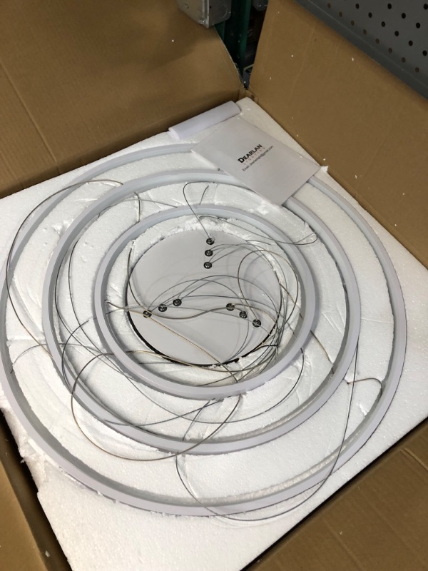 Photo 1 of DEARLAN Modern Chandelier Lighting Dimmable LED Ceiling Dining Room Chandeliers Contemporary Pendant Lights Living Room Cool White Light Fixtures Hanging 3 Ring Foyer Bedroom White White 25.6"