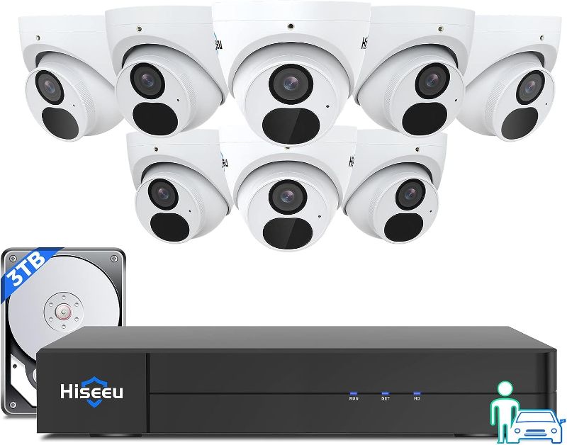 Photo 1 of [4K HD Person/Vehicle Detection] Hiseeu 4K/8MP PoE Security Camera System Home Security System w/8pcs 4K IP Security Cameras Outdoor 100FT Night Vision 4K 8CH H.265 NVR with 3TB HDD for 24/7 Record
