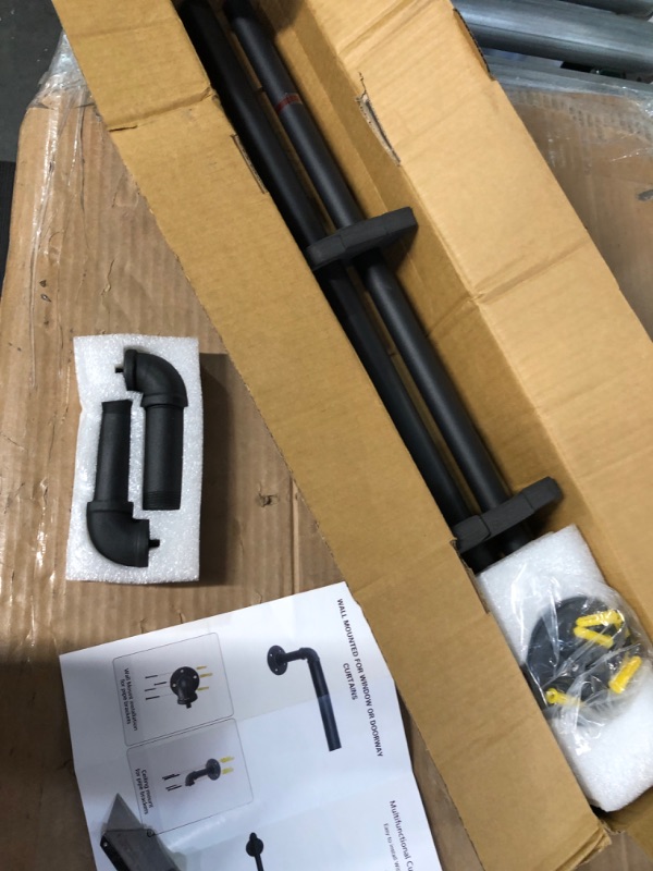 Photo 2 of 1 Inch Industrial Curtain Rod, Curtain Rods for Windows 48 to 84, Pipe Wrap Around Curtain Rod, Indoor/Outdoor Curtain Rod, Room Divider Curtain Rod, Blackout Curtain Rod 48-86 Inch: Black
