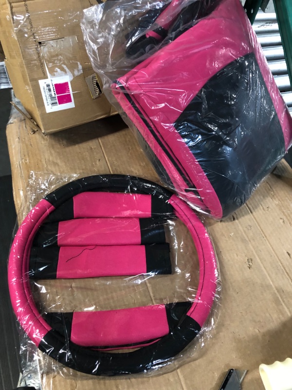 Photo 5 of Automotive Seat Covers Pink Universal Fit Combo Set with Steering Wheel Cover and Seat Belt Pad fits most Cars, SUVs, and Trucks (Airbag Compatible and Split Bench) FH Group FB030PINK-COMBO