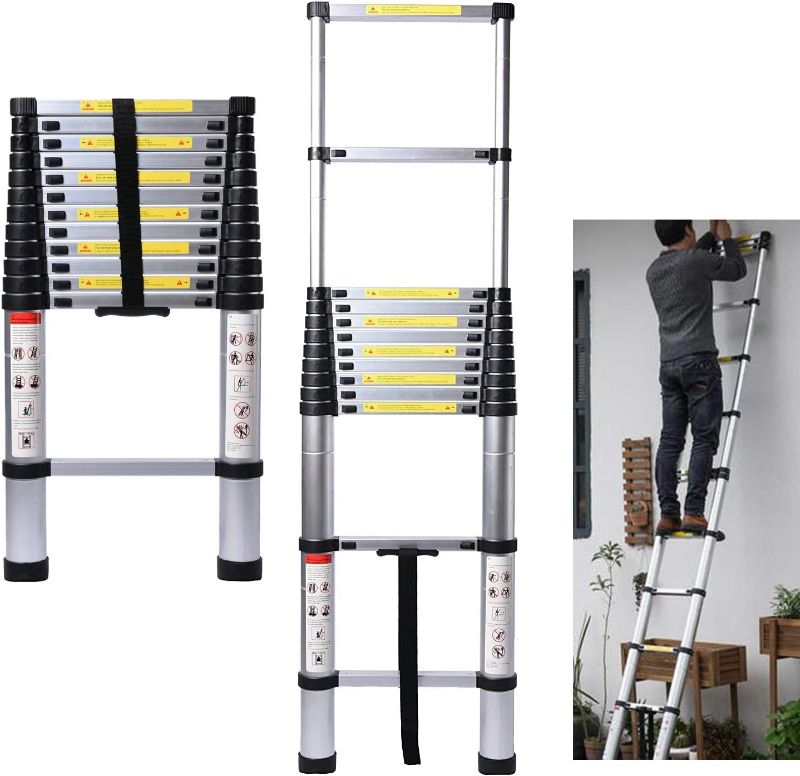 Photo 1 of 12.5ft 3.8M Telescoping Ladder Extension Multi-Purpose Portable Ladder with EN131 Certificate Max Load 150kg/330lb
