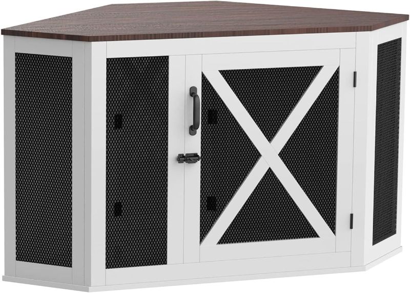 Photo 1 of Xilingol Corner Dog Crate Furniture, Wooden Dog Kennel Side End Table, Indoor Dog Cage Dog House for Small Medium Large Dog, Pet Crate Indoor Use
