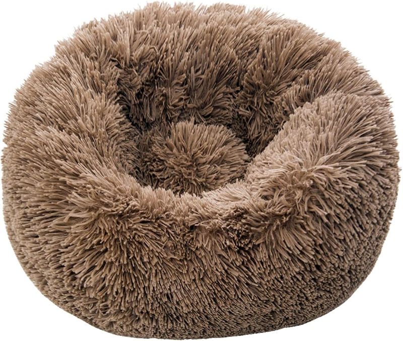 Photo 1 of YXLJC Dog Bed Luxury Dog Sofa Pets Product Long Plush Dogs Kennel Soft Cat Mat Round Pet Cushion Supplies (Color : LightCoffee, Size : 40CM)
