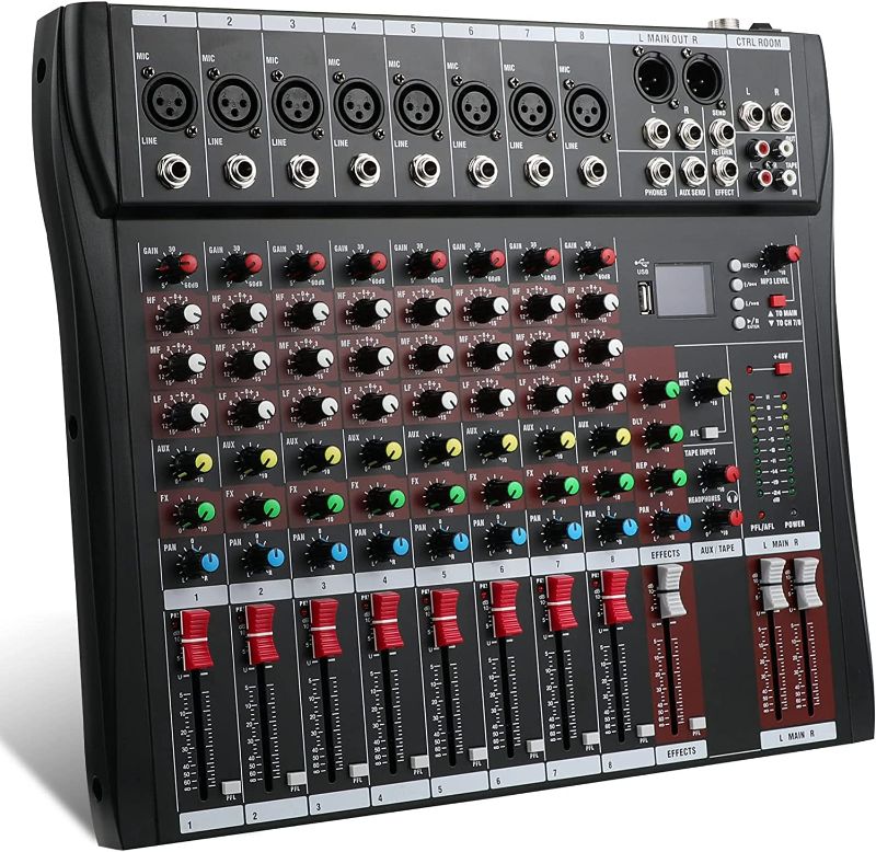 Photo 1 of 8-channel audio mixer,console with bluetooth USB,audio mixer with effects,dj mixer,dj equipment for computer recording Input, mixer sound board console,RCA Input/Output for professional and beginner
