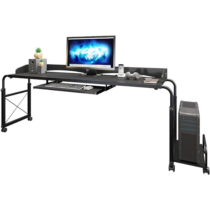 Photo 1 of SogesHome 47" Height Adjustable Overbed Table with Wheels Adjustable Overbed Laptop Desk Portable Overbed Computer Table Desk (Black) Black 47 inches