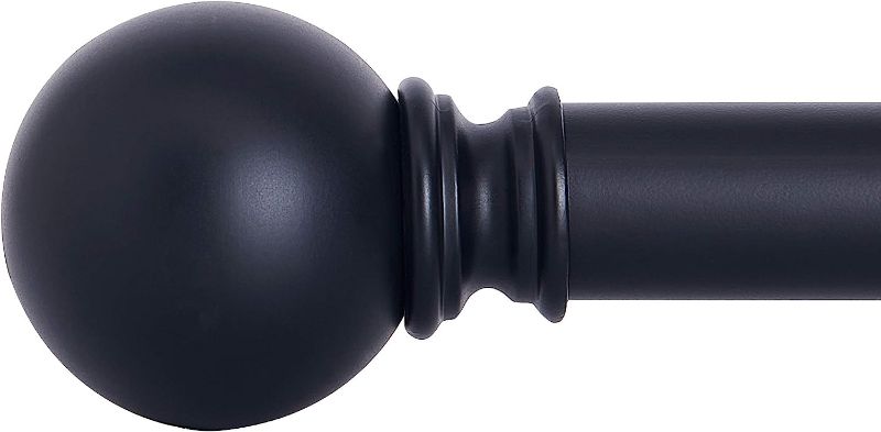 Photo 1 of Drapery Curtain Rod Set with Classic Round Finials/Ball Caps, 1 1/8 inch Diameter Adjustable Length 72 to 144" Length, Matte Black