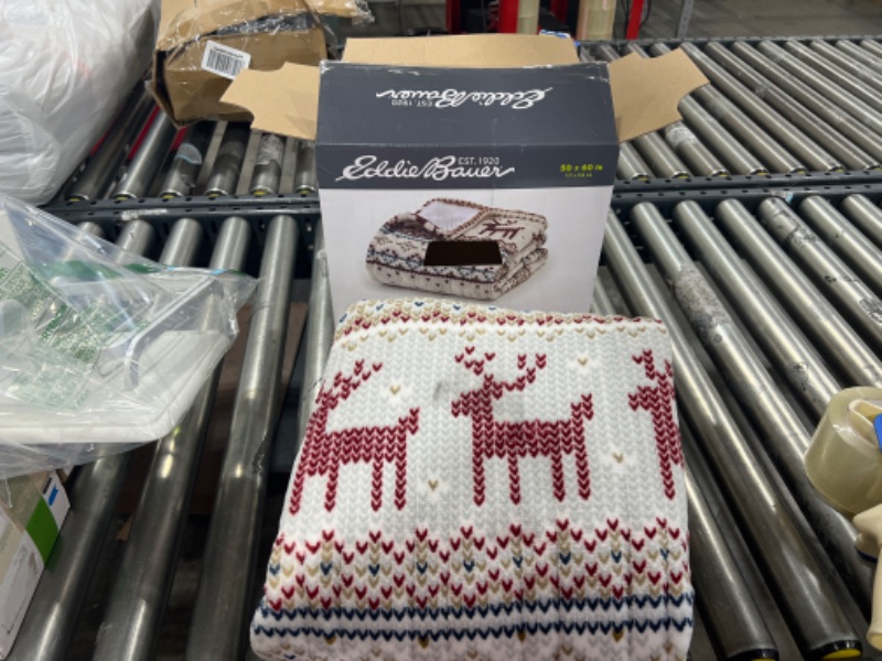 Photo 1 of Eddie Bauer | Smart Heated Electric Throw Blanket - Reversible Sherpa - Hands Free Control - Wi-Fi Only (2.4GHz) - Compatible with Alexa, Google, iOS, Android - Fair Isle Silver