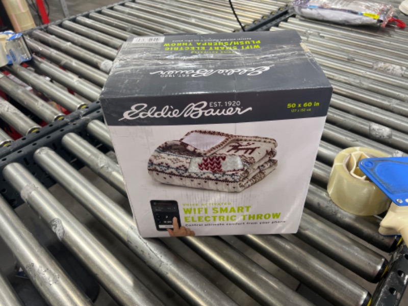Photo 3 of Eddie Bauer | Smart Heated Electric Throw Blanket - Reversible Sherpa - Hands Free Control - Wi-Fi Only (2.4GHz) - Compatible with Alexa, Google, iOS, Android - Fair Isle Silver